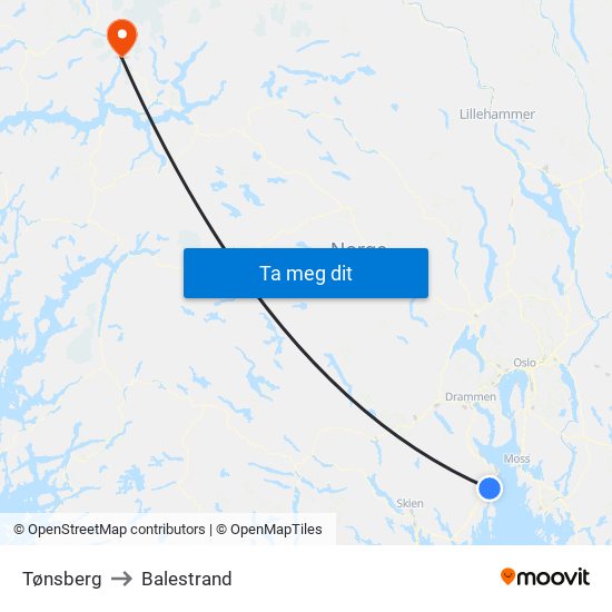 Tønsberg to Balestrand map