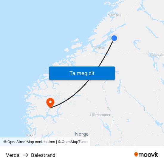 Verdal to Balestrand map