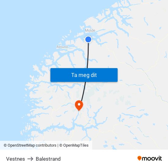 Vestnes to Balestrand map