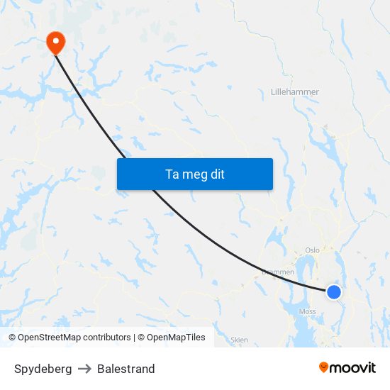 Spydeberg to Balestrand map