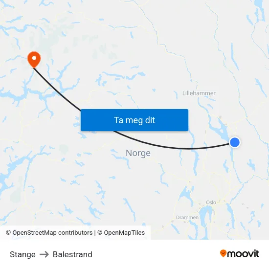 Stange to Balestrand map
