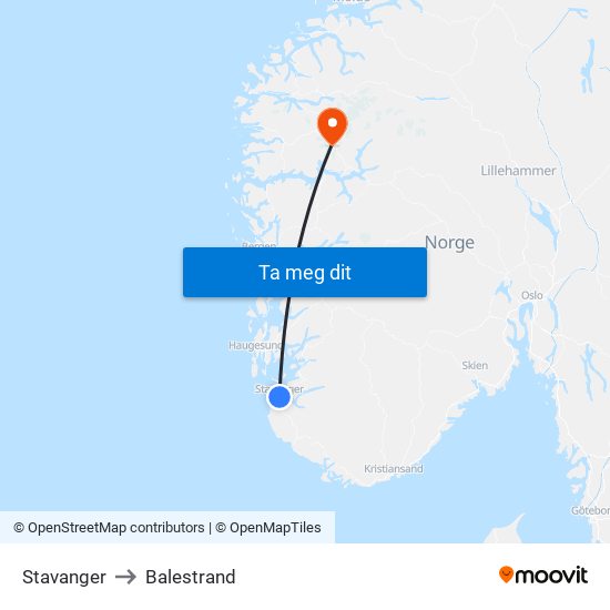 Stavanger to Balestrand map