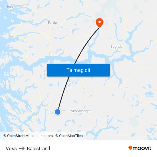 Voss to Balestrand map