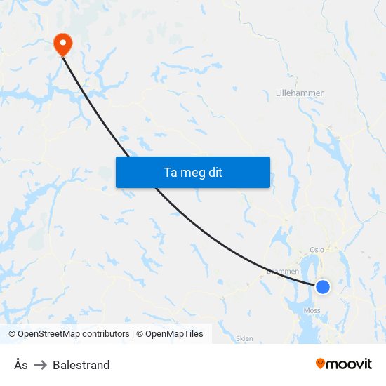 Ås to Balestrand map