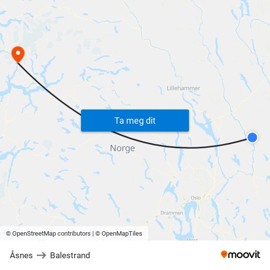 Åsnes to Balestrand map