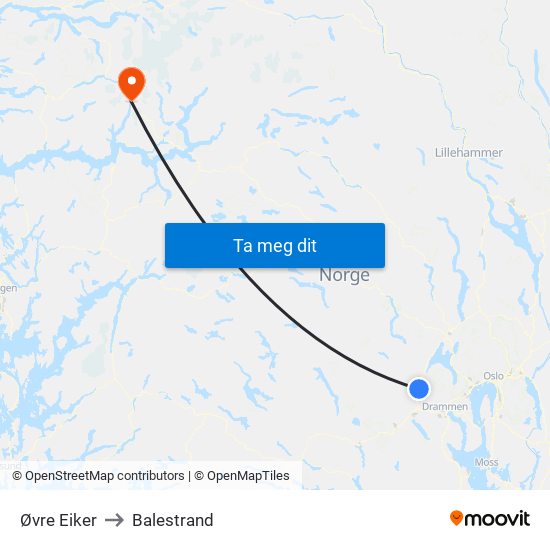 Øvre Eiker to Balestrand map