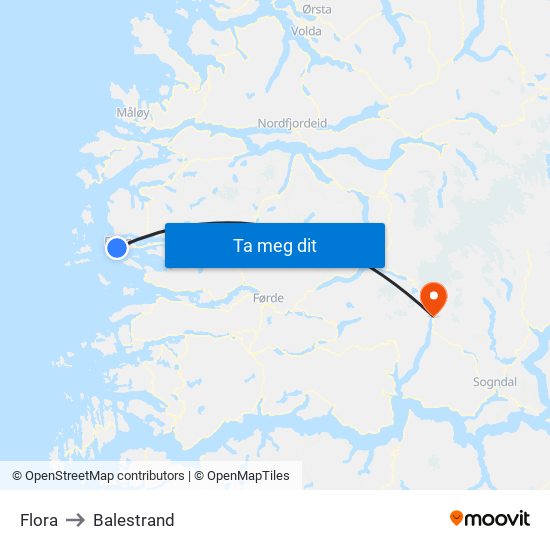 Flora to Balestrand map