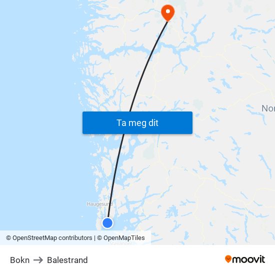 Bokn to Balestrand map