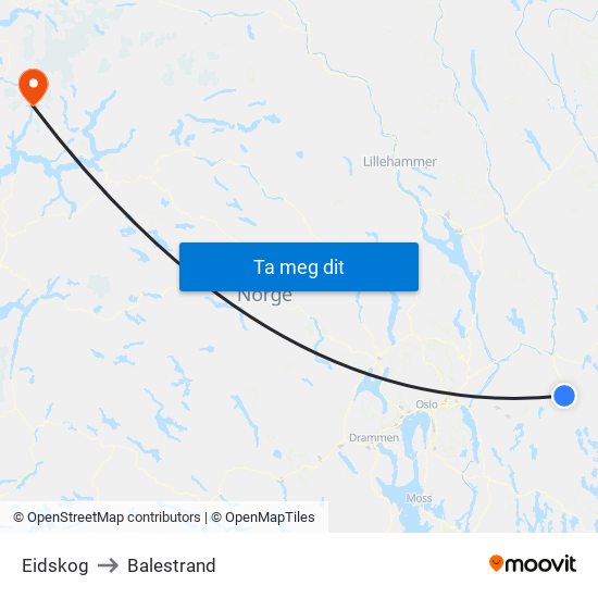 Eidskog to Balestrand map