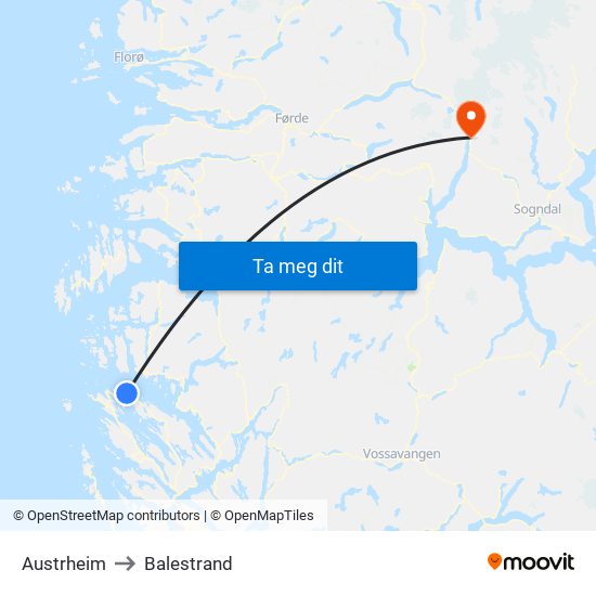 Austrheim to Balestrand map