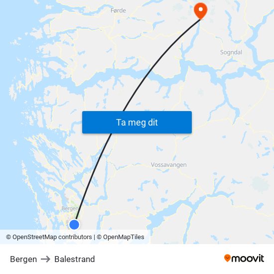 Bergen to Balestrand map