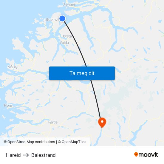 Hareid to Balestrand map