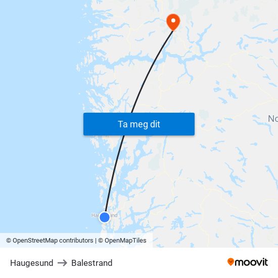 Haugesund to Balestrand map