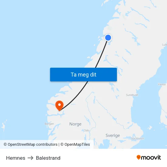 Hemnes to Balestrand map