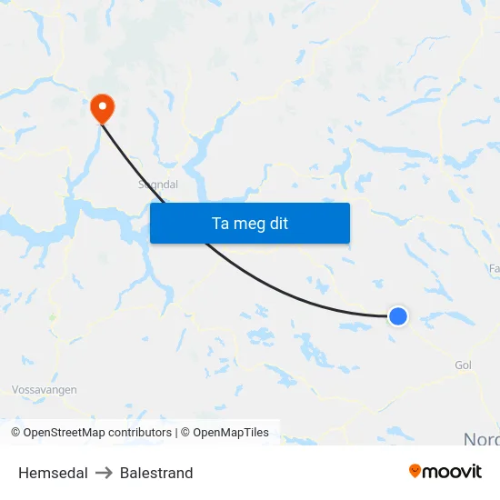 Hemsedal to Balestrand map