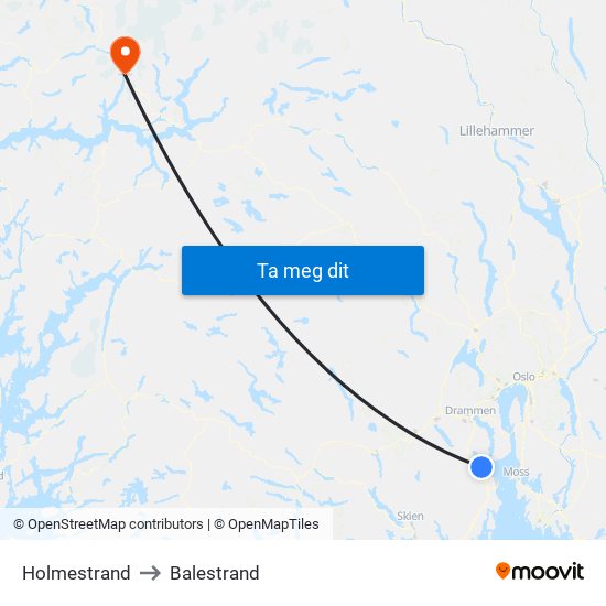 Holmestrand to Balestrand map