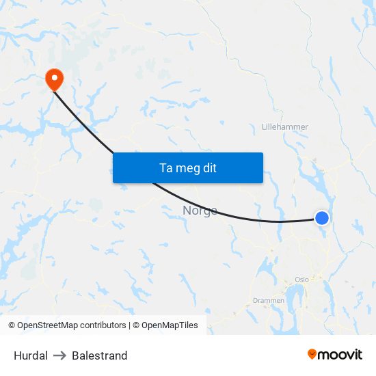 Hurdal to Balestrand map