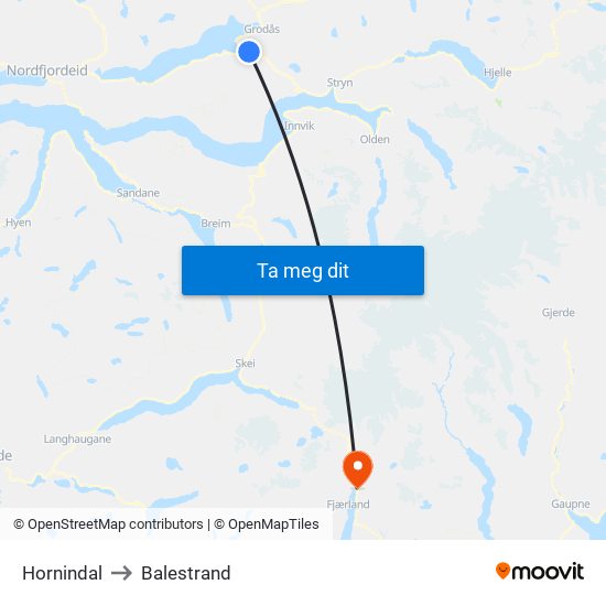 Hornindal to Balestrand map