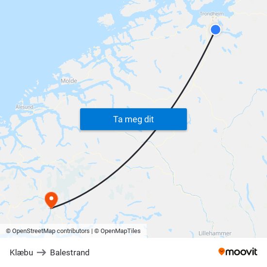 Klæbu to Balestrand map