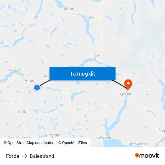 Førde to Balestrand map