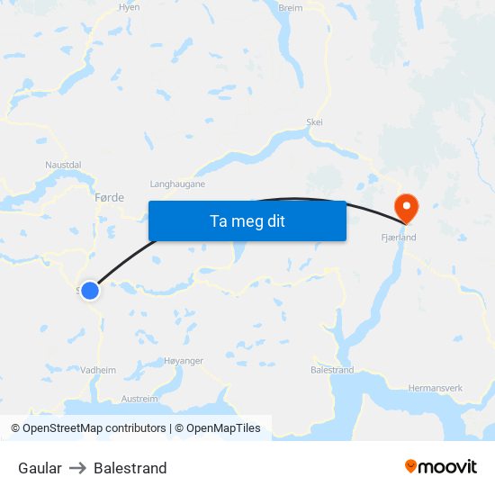 Gaular to Balestrand map