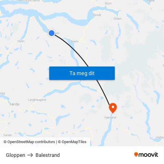 Gloppen to Balestrand map