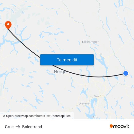 Grue to Balestrand map