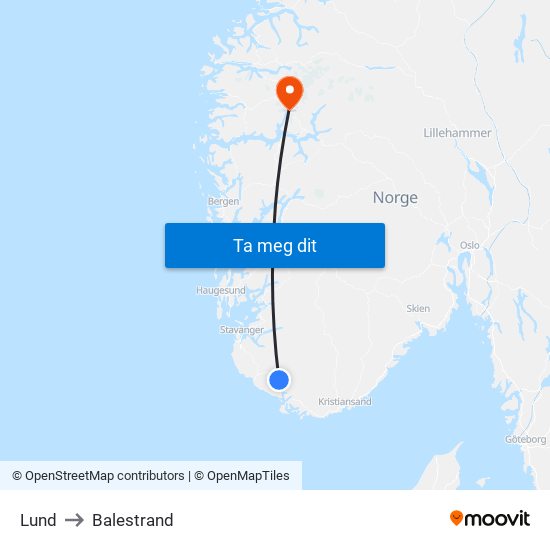Lund to Balestrand map