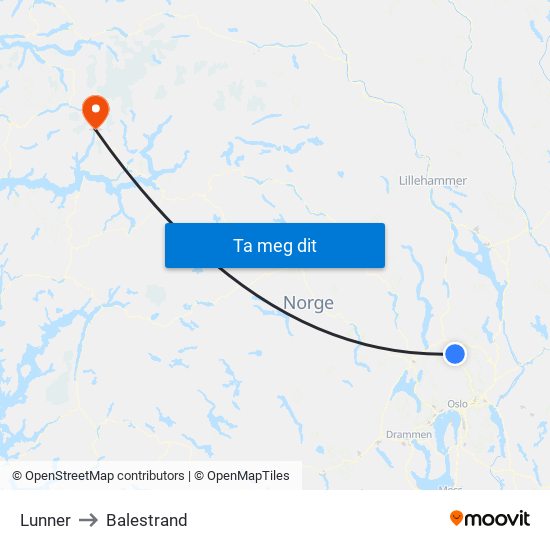 Lunner to Balestrand map