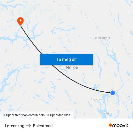 Lørenskog to Balestrand map