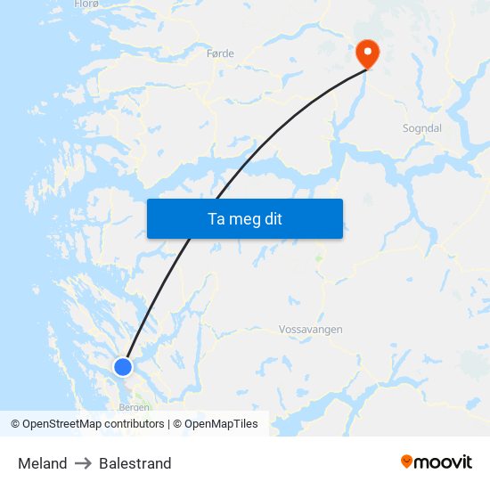 Meland to Balestrand map