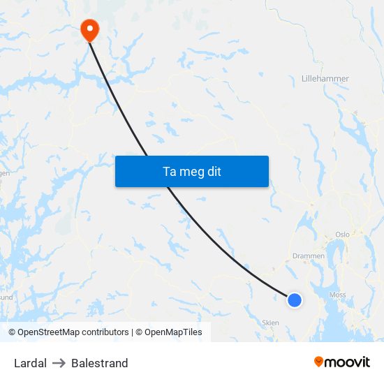 Lardal to Balestrand map