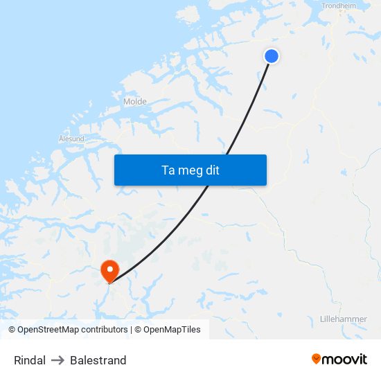 Rindal to Balestrand map