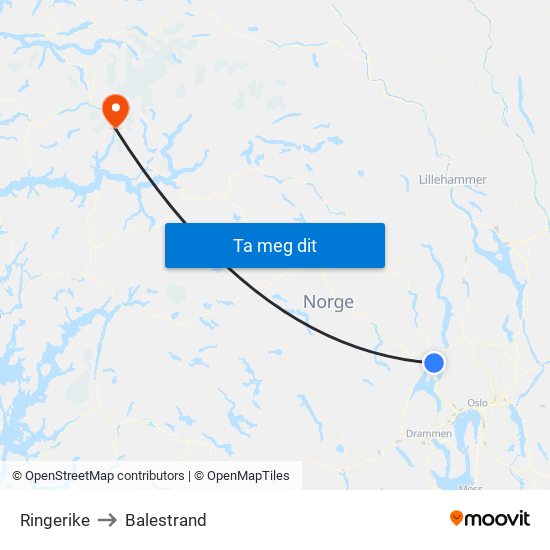 Ringerike to Balestrand map