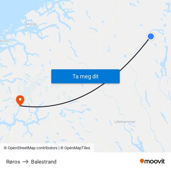 Røros to Balestrand map