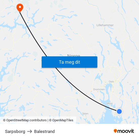 Sarpsborg to Balestrand map