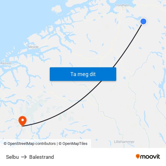 Selbu to Balestrand map