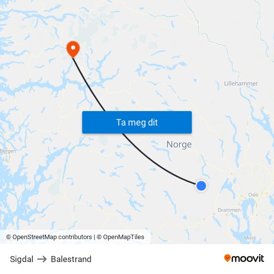 Sigdal to Balestrand map