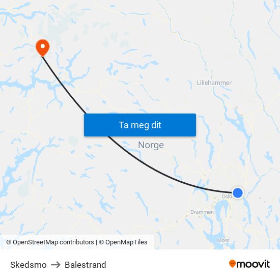 Skedsmo to Balestrand map