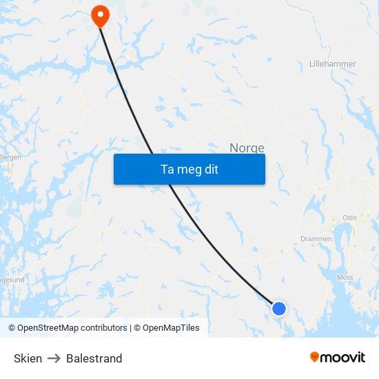 Skien to Balestrand map