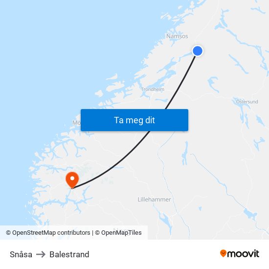 Snåsa to Balestrand map