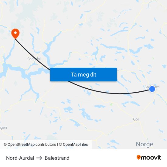 Nord-Aurdal to Balestrand map