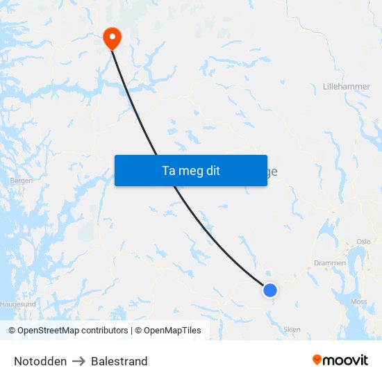 Notodden to Balestrand map