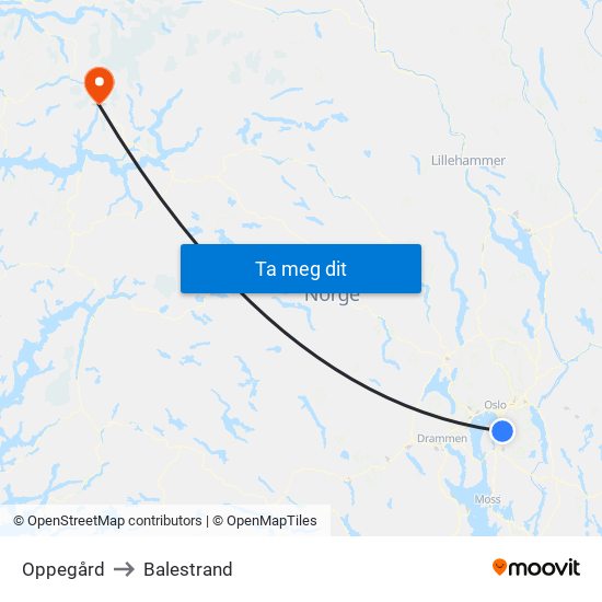 Oppegård to Balestrand map