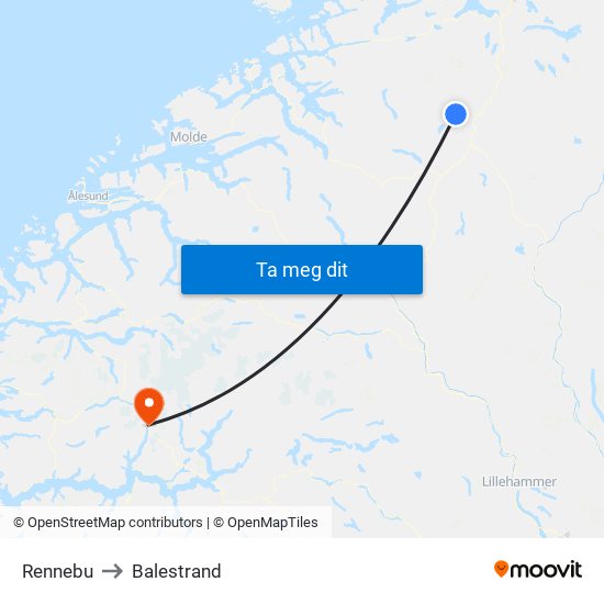 Rennebu to Balestrand map