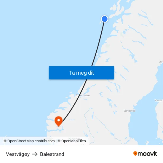 Vestvågøy to Balestrand map