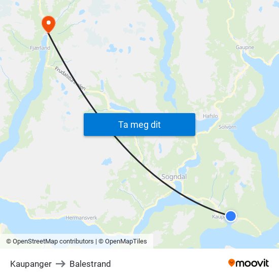 Kaupanger to Balestrand map