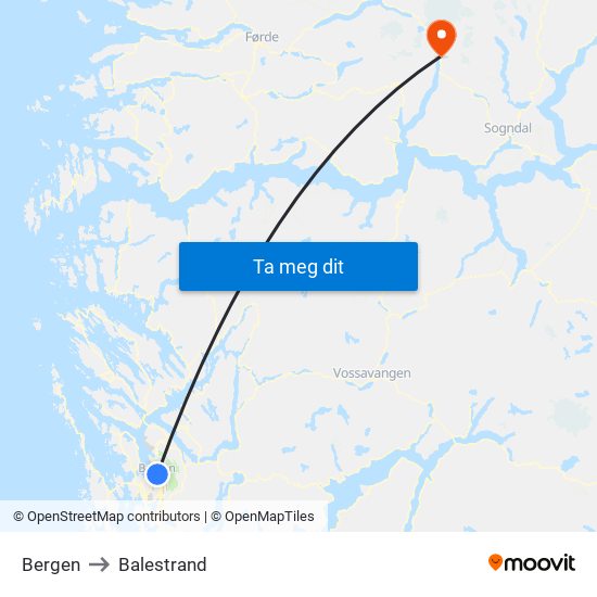 Bergen to Balestrand map