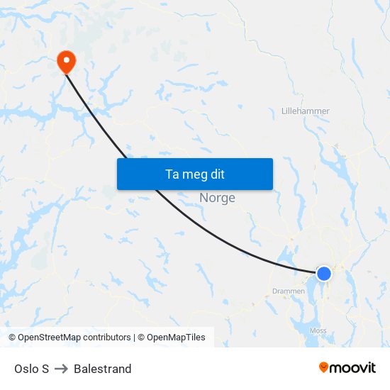 Oslo S to Balestrand map