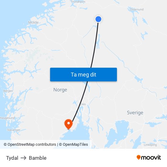 Tydal to Bamble map